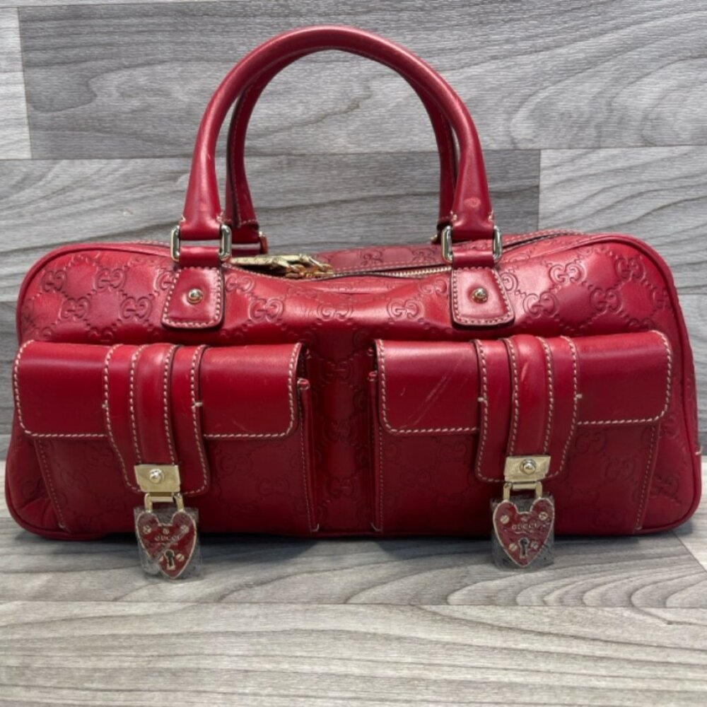 Gucci Boston Heart Lock Joy in Red Guccissima Leather Handbag